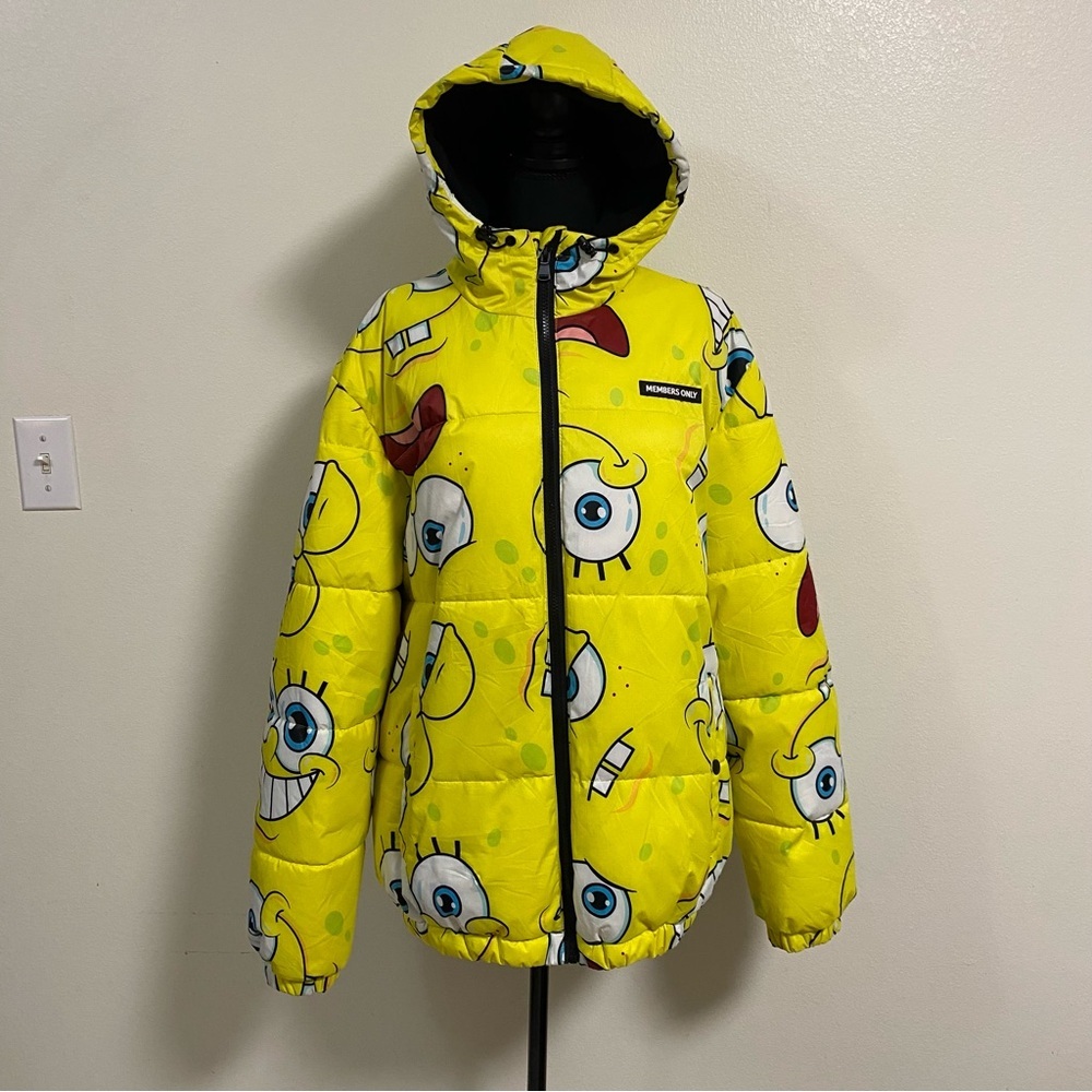 Members Only Jacket Mens Size Medium Yellow Sponge Bob Cartoon Puffer Jacket